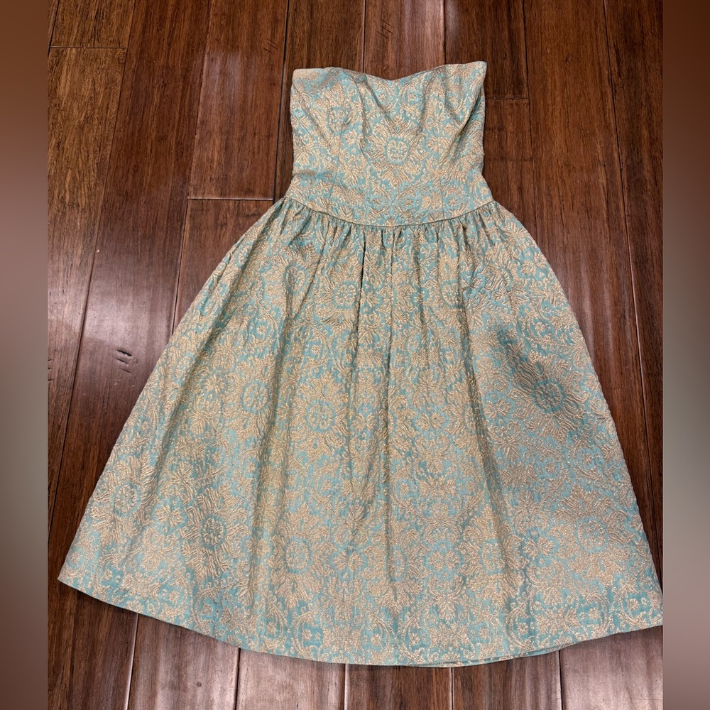 Molly New York Strapless Dress in Teal and Gold